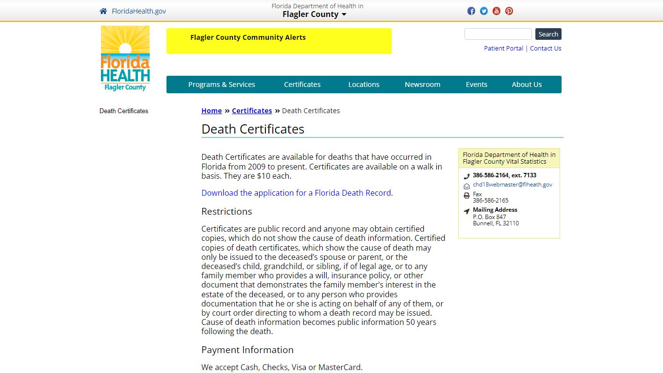 Death Certificates | Florida Department of Health in Flagler